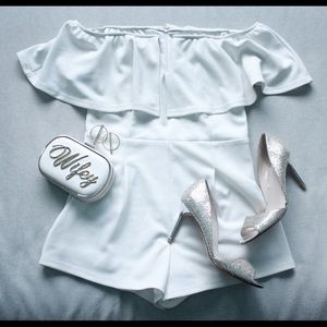 ASOS White Bachelorette Off The Shoulder Romper